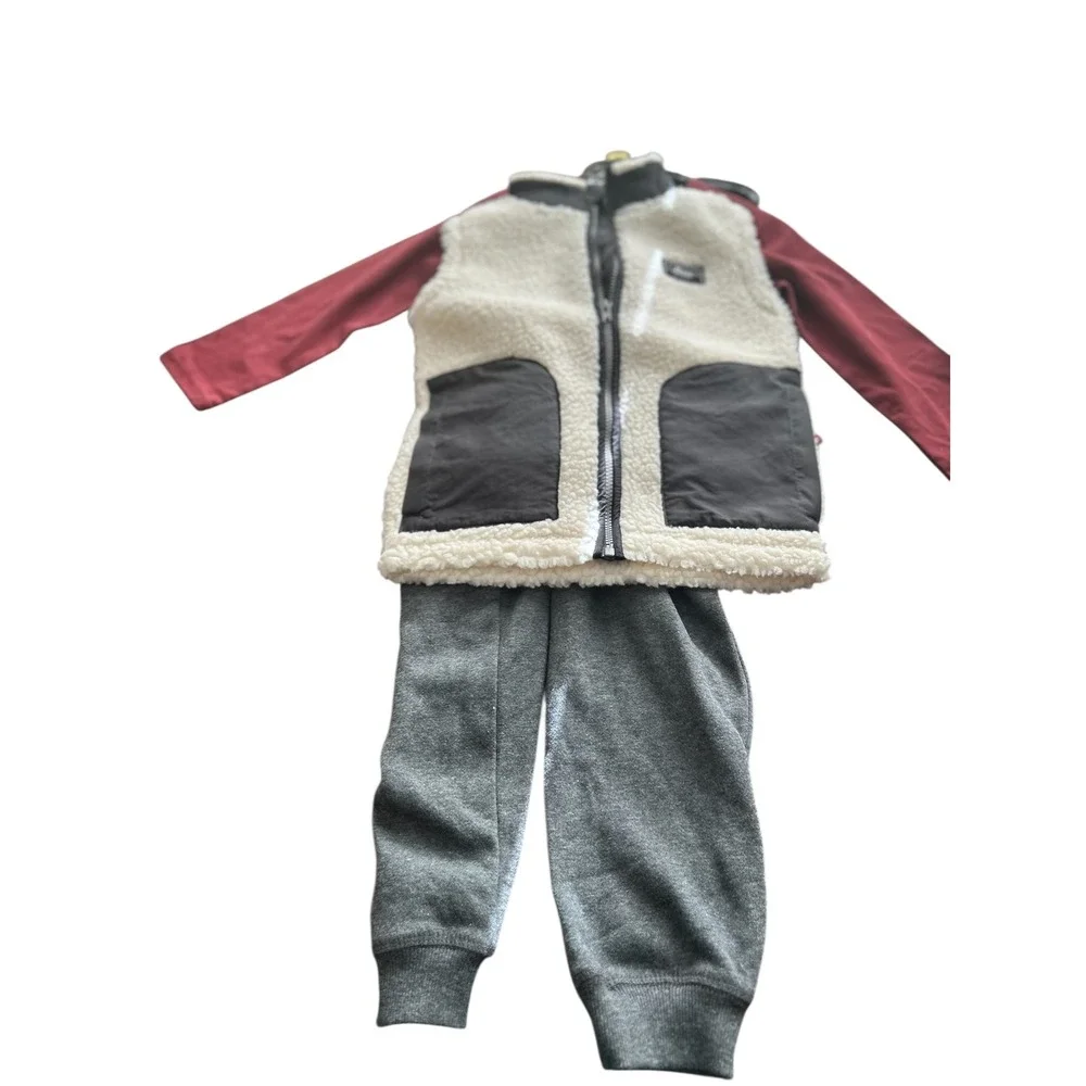 G.H. Bass‎ & Co. Kids 3 Piece Vest Set Cream Maroon Joggers Size 5